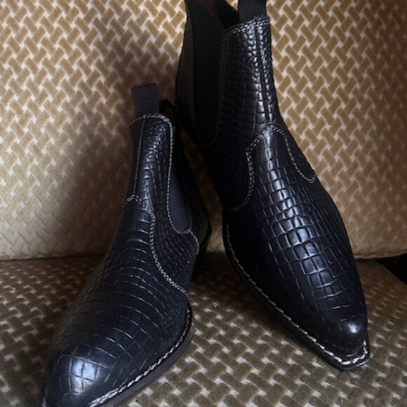 Free People Women's Slick Black Leather Croc Design Beau Western Boots NEW - Picture 7 of 16